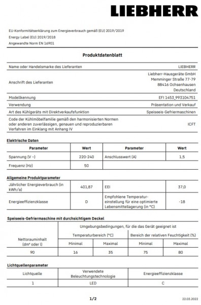 2. Wahl Liebherr EFI 1453 Impulse Verkaufstruhe Gefriertruhe