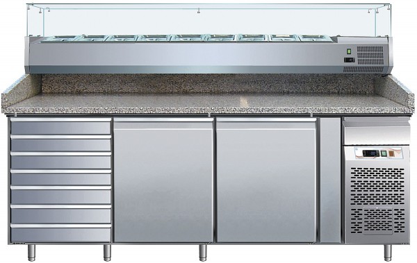 Pizzatisch 2025x800x990 1/3GN 2 Türen 7 Züge